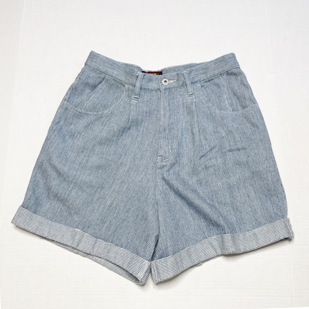 Vintage Faded Glory Women's Shorts Blue‎ Striped High Waist Cotton Size 12